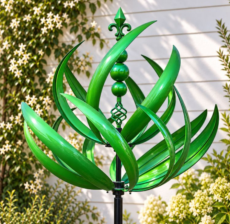 The Stanton Metal Garden Wind Spinner on a stake