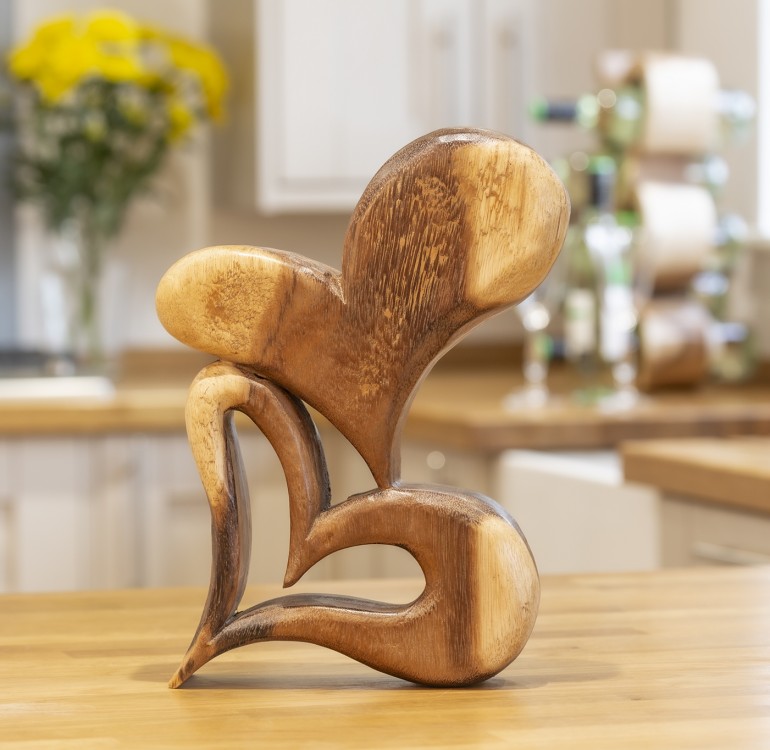 Hand Carved Wooden Double Hearts