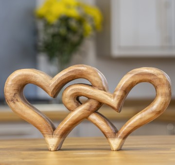 Hand Carved Wooden Entwined Hearts