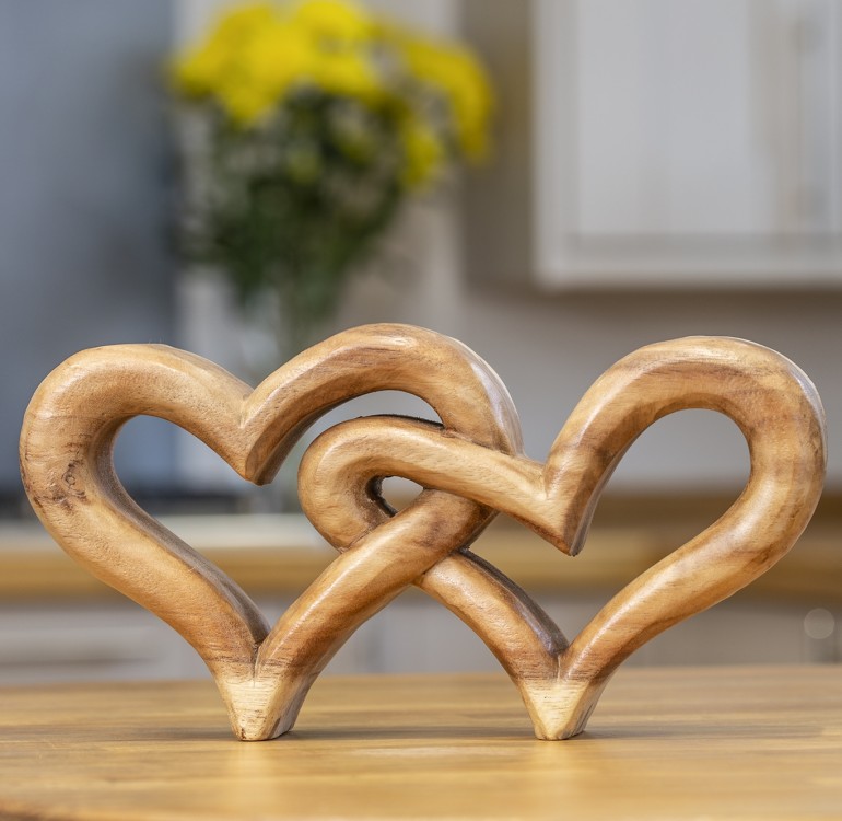 Hand Carved Wooden Entwined Hearts