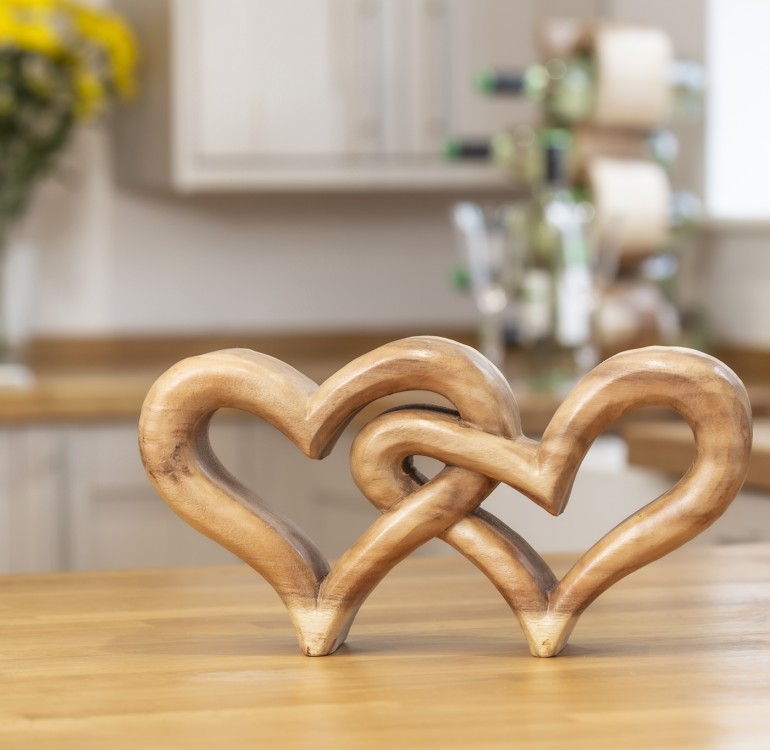 Hand Carved Wooden Entwined Hearts
