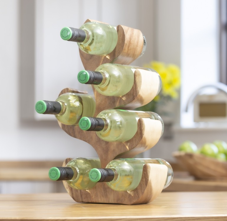 Hand Carved Wooden Wine Bottle Holder Rack Tree