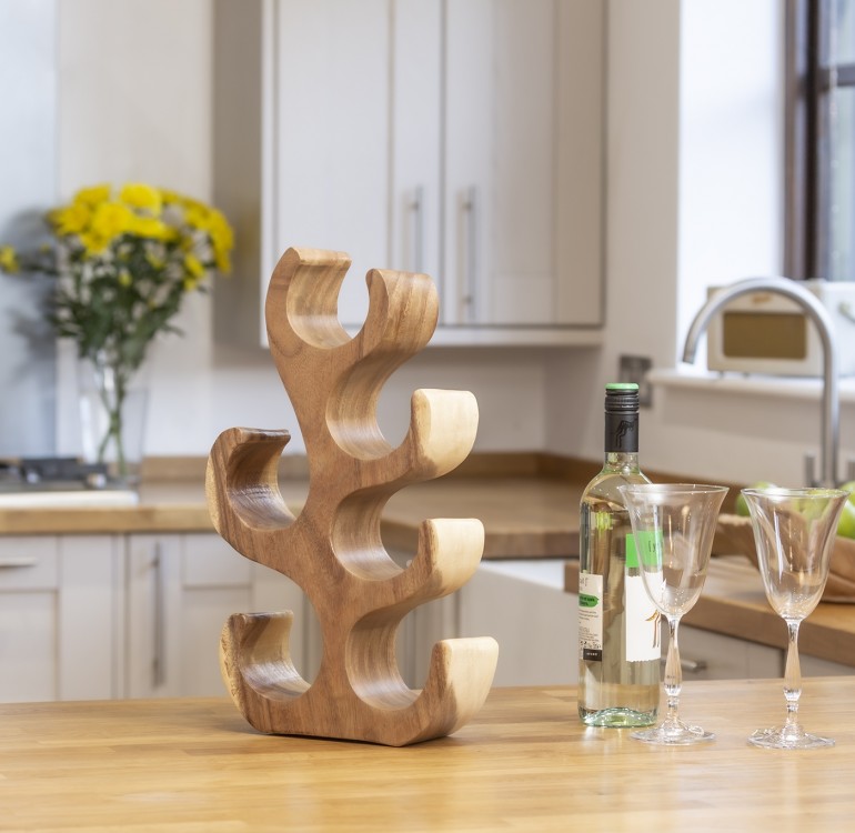 Hand Carved Wooden Wine Bottle Holder Rack Tree