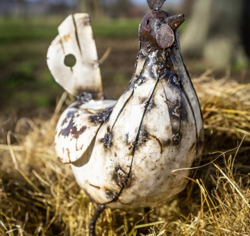 Hand Crafted Metal White Hen