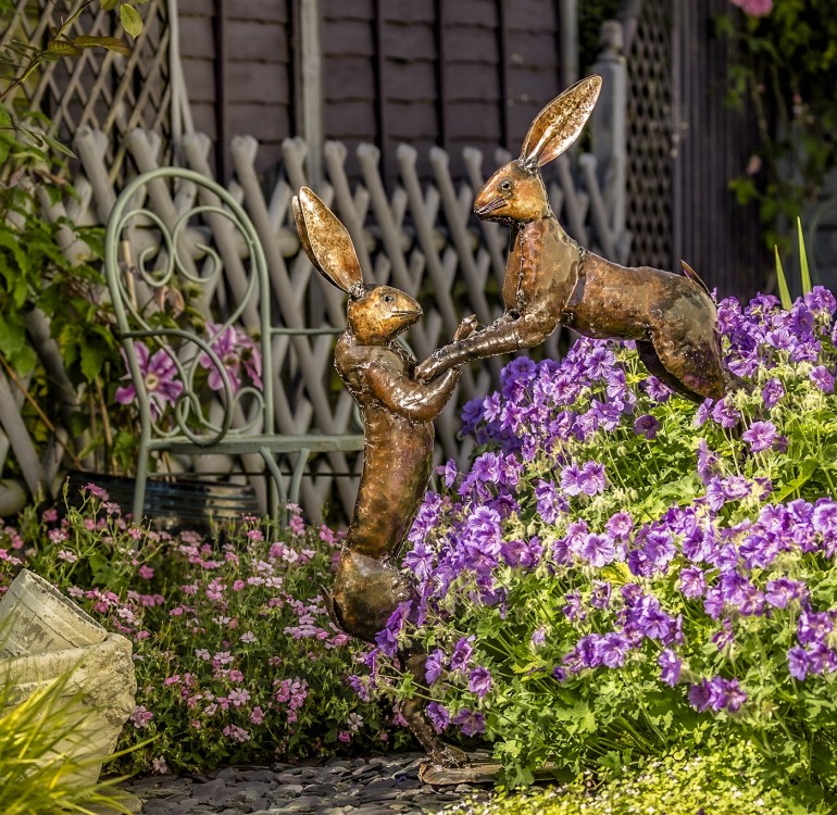 Hand Crafted Metal Boxing Hares