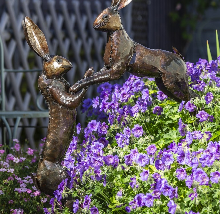 Hand Crafted Metal Boxing Hares