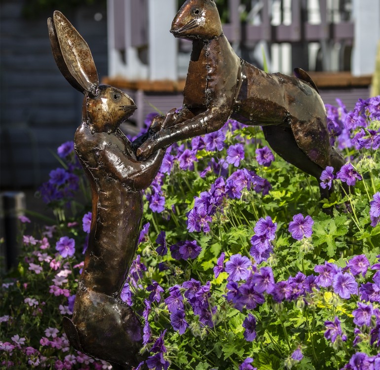 Hand Crafted Metal Boxing Hares