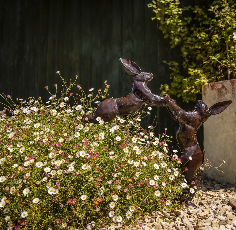 Hand Crafted Metal Boxing Hares