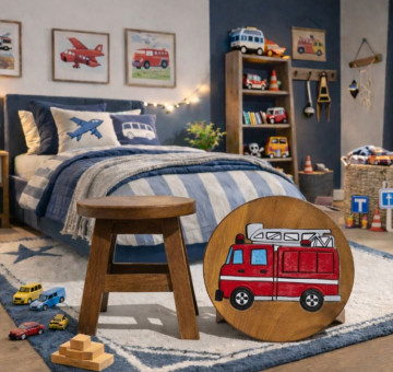 Hand Crafted Stool Red Fire Engine