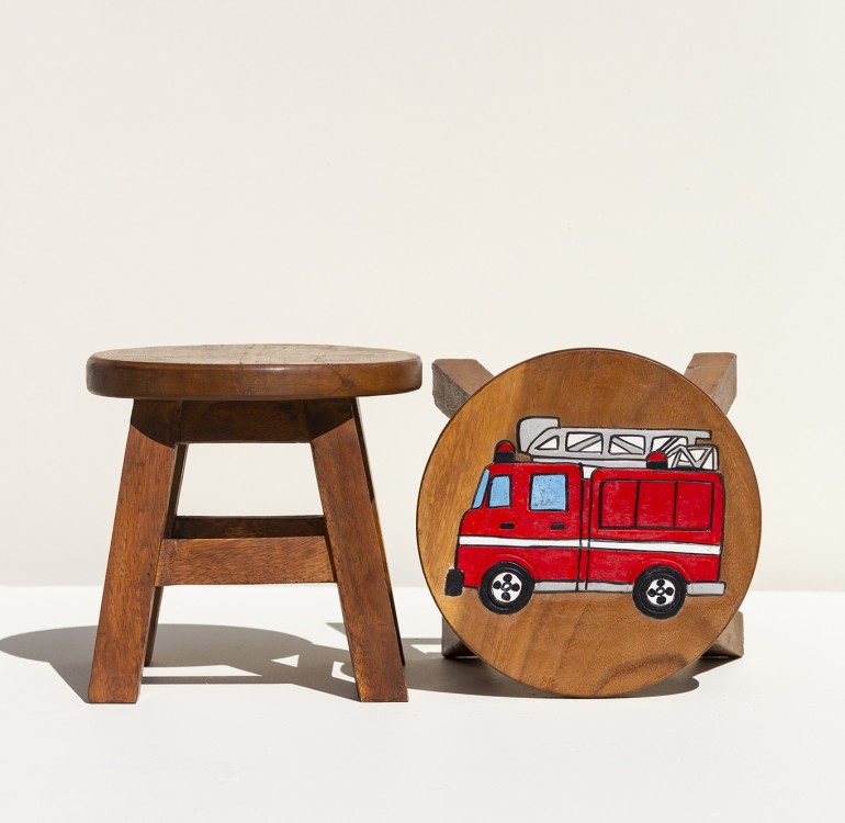 Hand Crafted Stool Red Fire Engine
