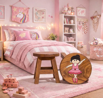 Hand Crafted Stool Pink Dancing Ballerina