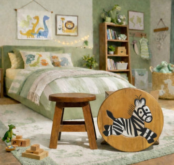 Hand Crafted Stool Jumping Zebra