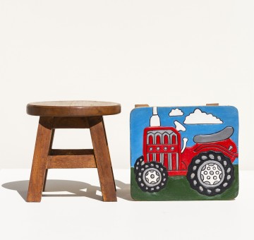 Hand Crafted Stool Square Red Tractor