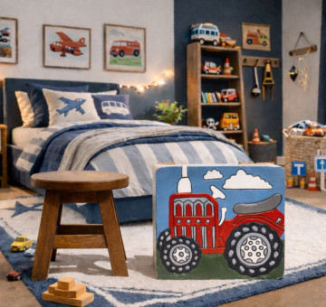 Hand Crafted Stool Square Red Tractor