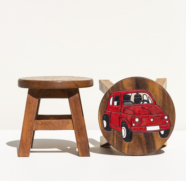 Hand Crafted Stool Red Car