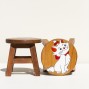 Hand Crafted Stool White Kitten Red Bow