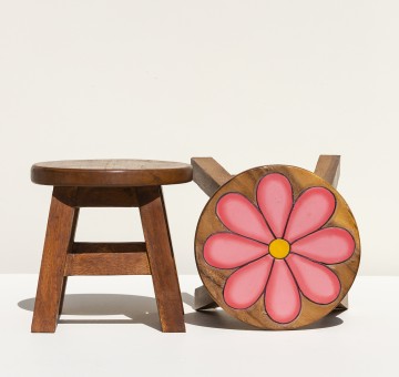 Hand Crafted Stool Pink Flower