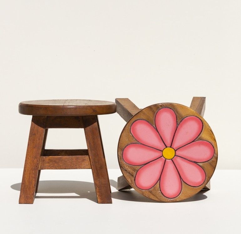 Hand Crafted Stool Pink Flower