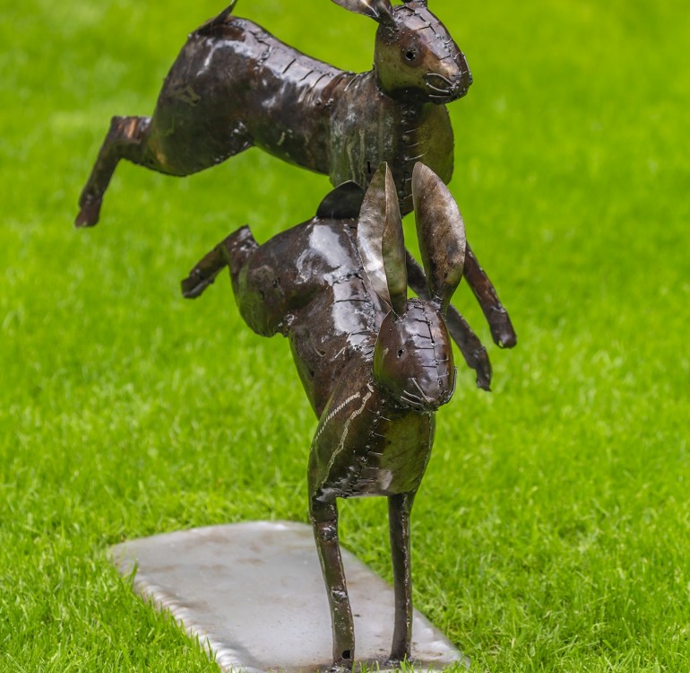 Hand Crafted Metal Springing Hare