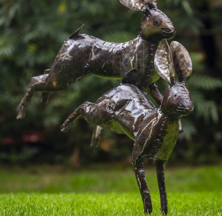 Hand Crafted Metal Springing Hare