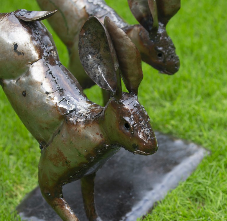Hand Crafted Metal Springing Hare