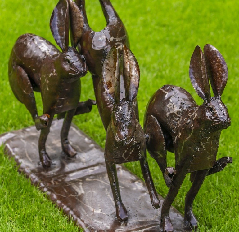 Hand Crafted Metal Springing Hare