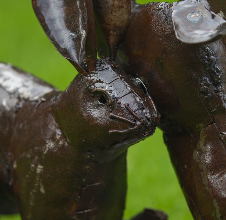 Hand Crafted Metal Springing Hare