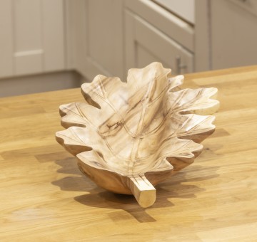 Carved Wooden Oak Leaf Bowl