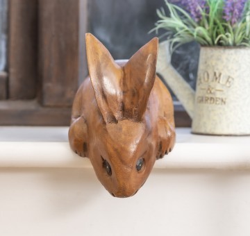 Carved Wooden Curious Shelf Rabbit