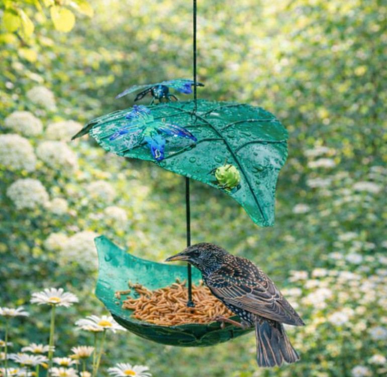 Leaf Bird Feeder With Butterflies