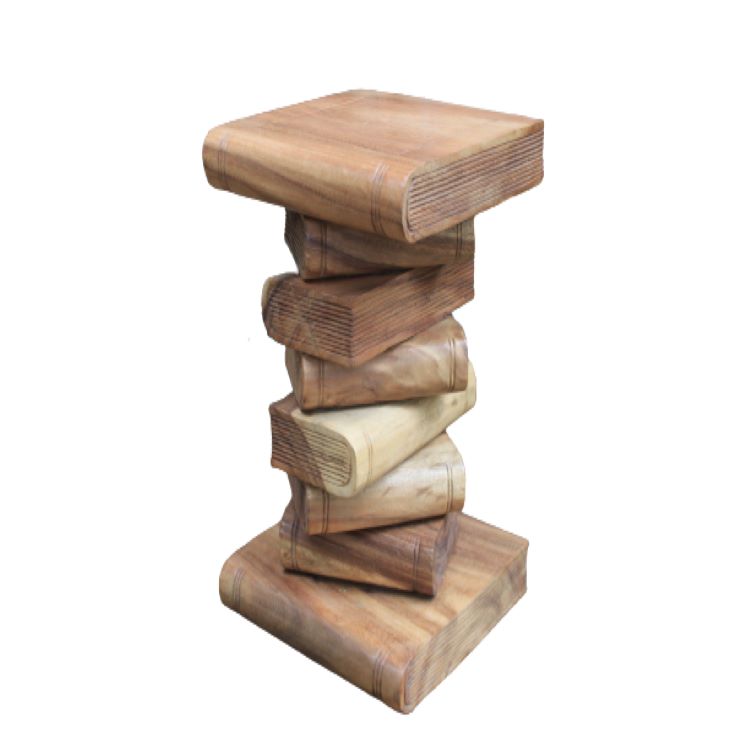 Large Wooden Hand Carved Book Stool - Natural Finish