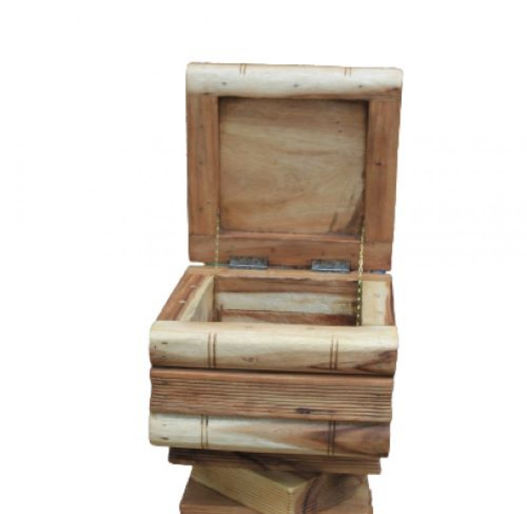 Wooden-hand-carved-book-stool-open-storage