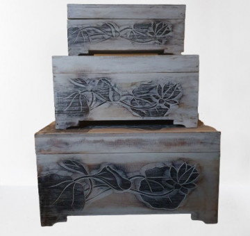 Wood carved Lotus Flower Chest