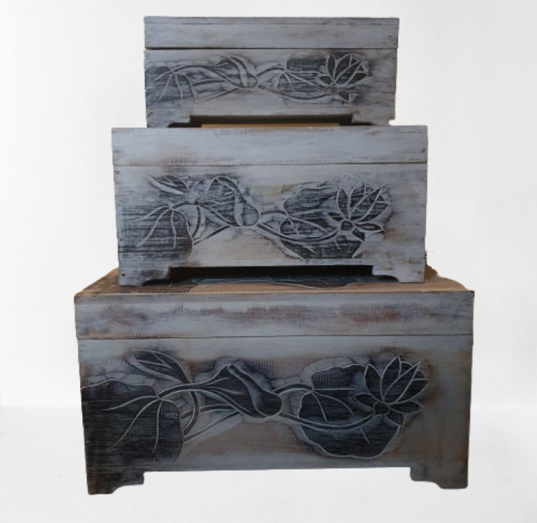 Wood carved Lotus Flower Chest
